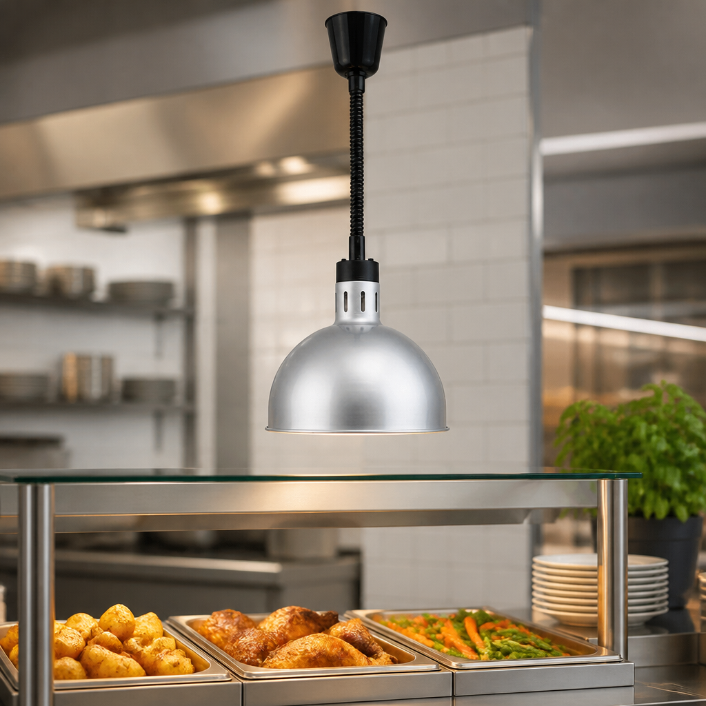 Commercial Retractable Dome Heat Lamp 250W Silver 295mm Height