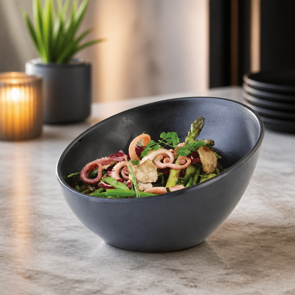 Commercial Melamine Sloped Bowl 300ml Black Oriental Style