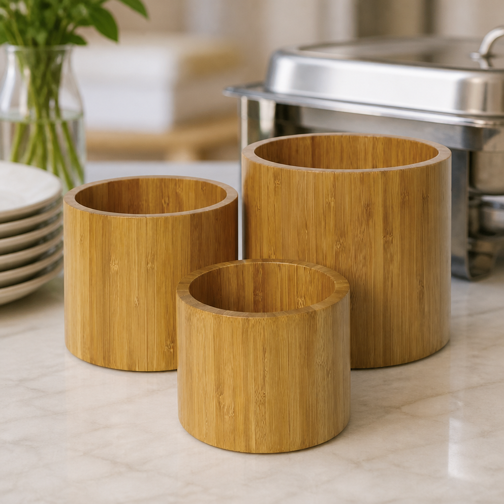 Bamboo Food Display Risers Set of 3 for Buffets and Catering
