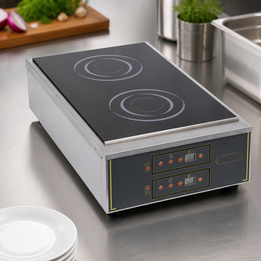 Commercial Double Zone Induction Hob 280mm Countertop 230V