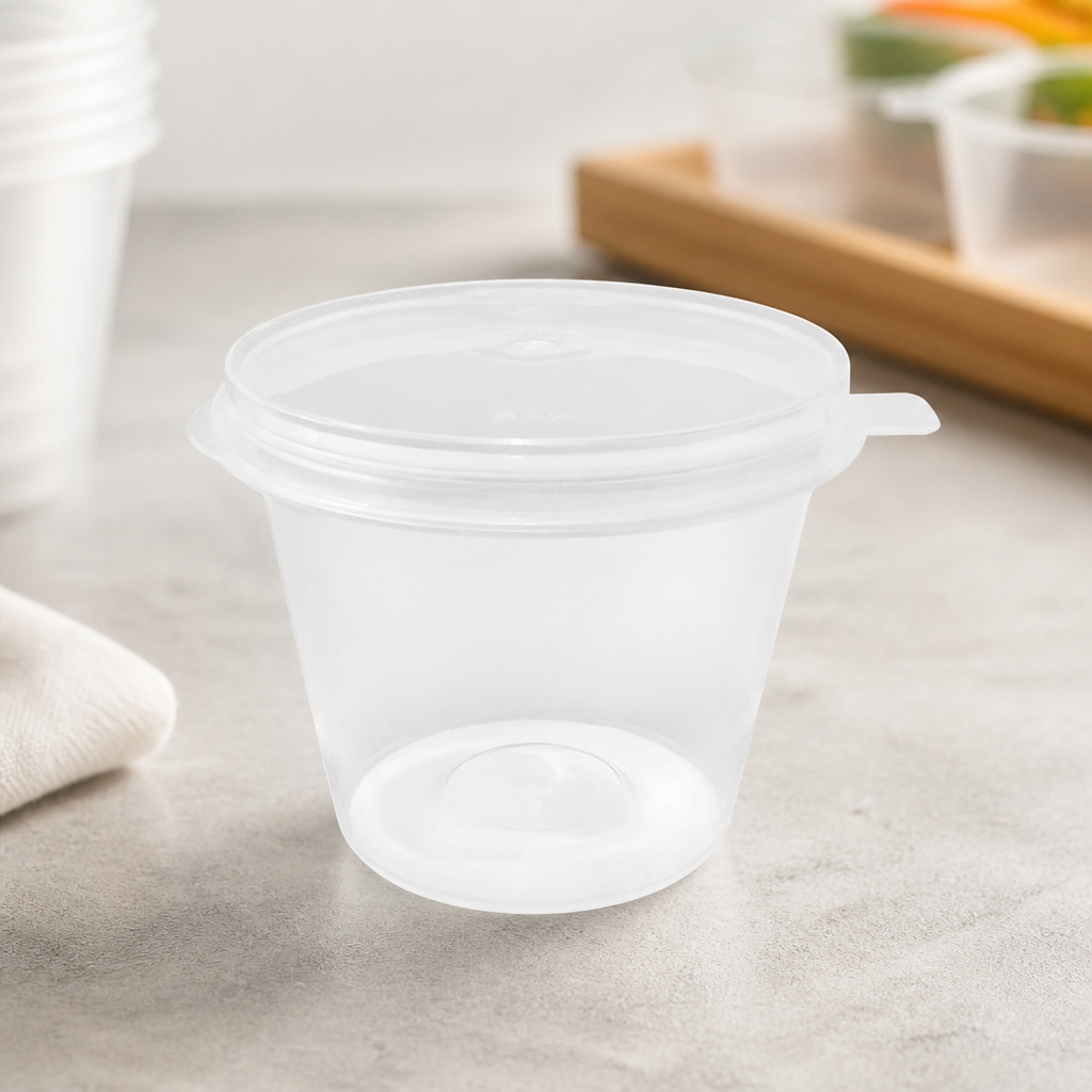 Commercial Recyclable Portion Pots with Lids 50ml 50 Pack
