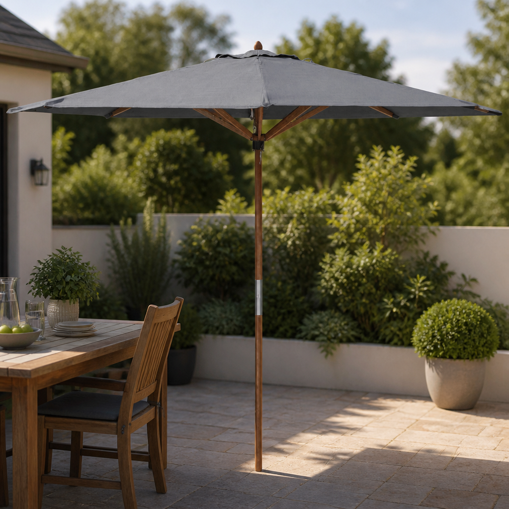 2.7m Wooden Parasol with Grey UV-Treated Canopy