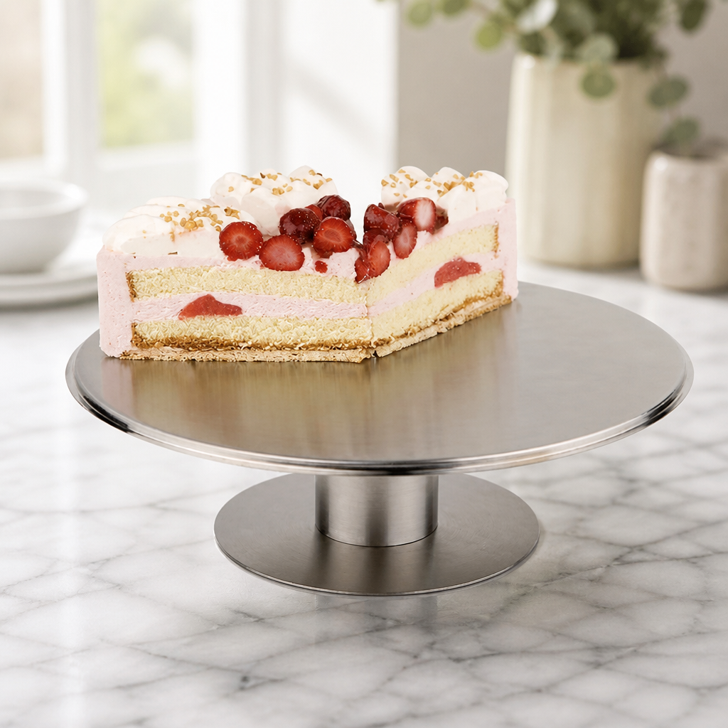 Commercial Rotating Stainless Steel Cake Stand 310mm Diameter