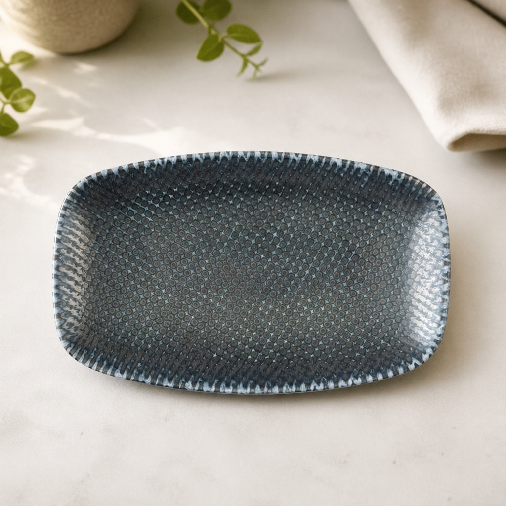 Commercial Oblong Chef's Plates 200mm Blue 12 Pack