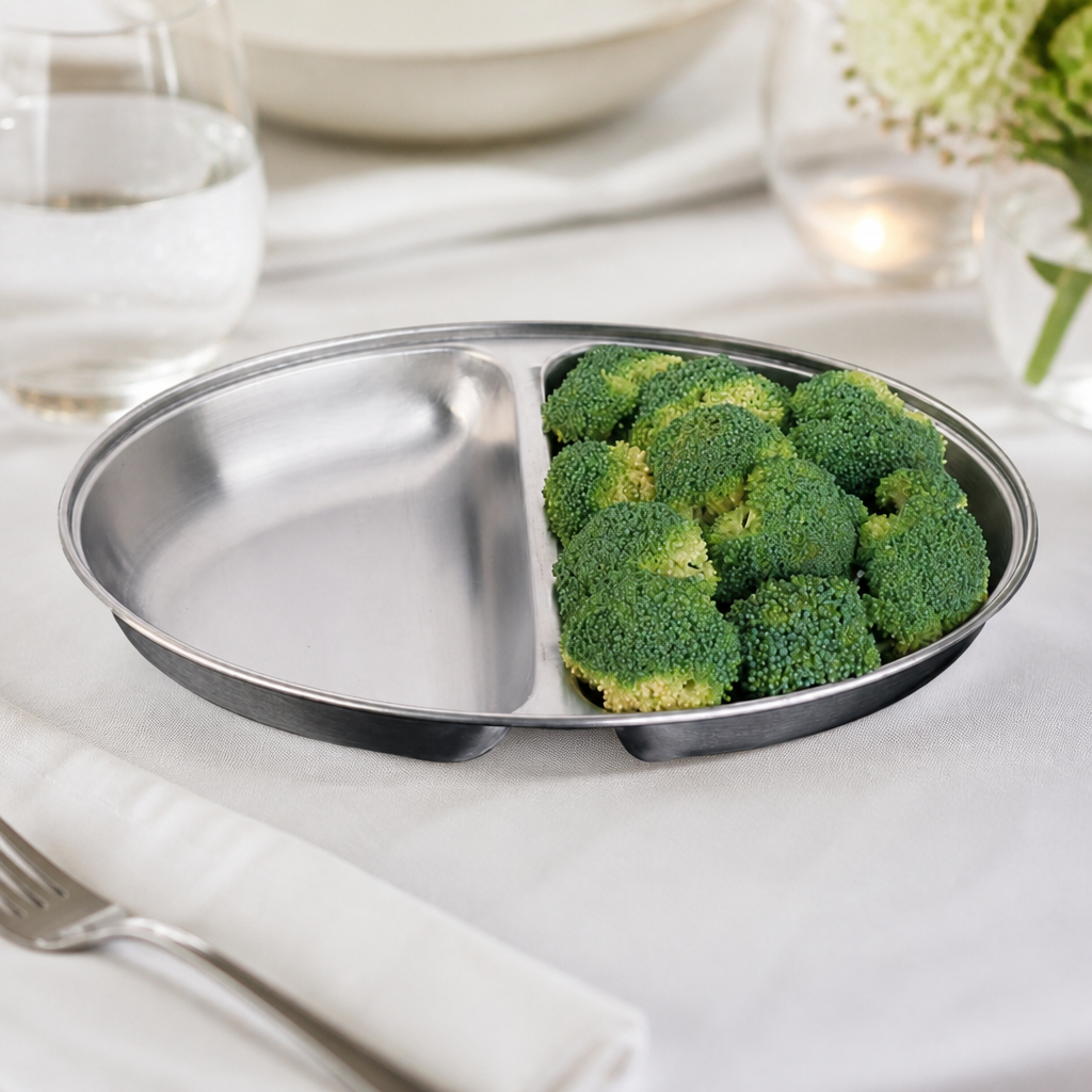 Commercial Oval Vegetable Dish Two Compartments 254x180mm