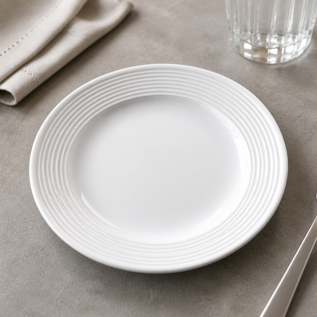 Linear wide rimmed plates 165mm white 12 pack