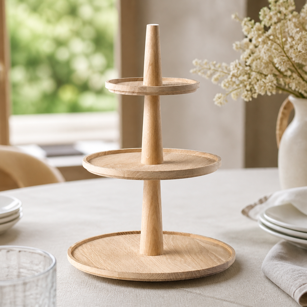 Three-Tier Wooden Tray 300mm Ø for Commercial Display