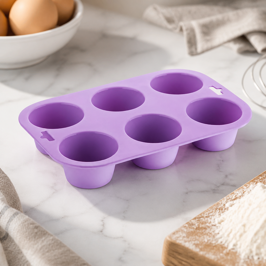 Flexible Silicone Six Hole Muffin Pan for Allergen-Friendly Baking