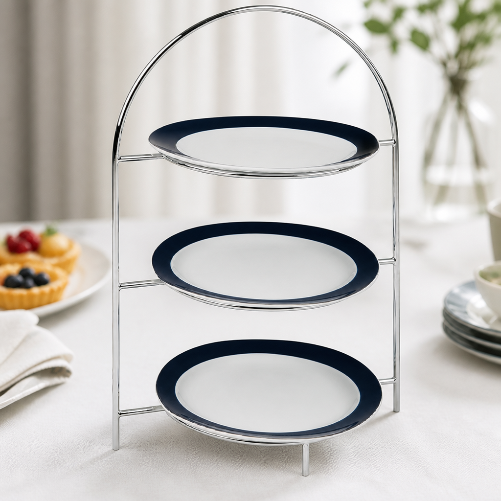 Commercial Plate Stand for 3 x 275mm Plates Silver Finish