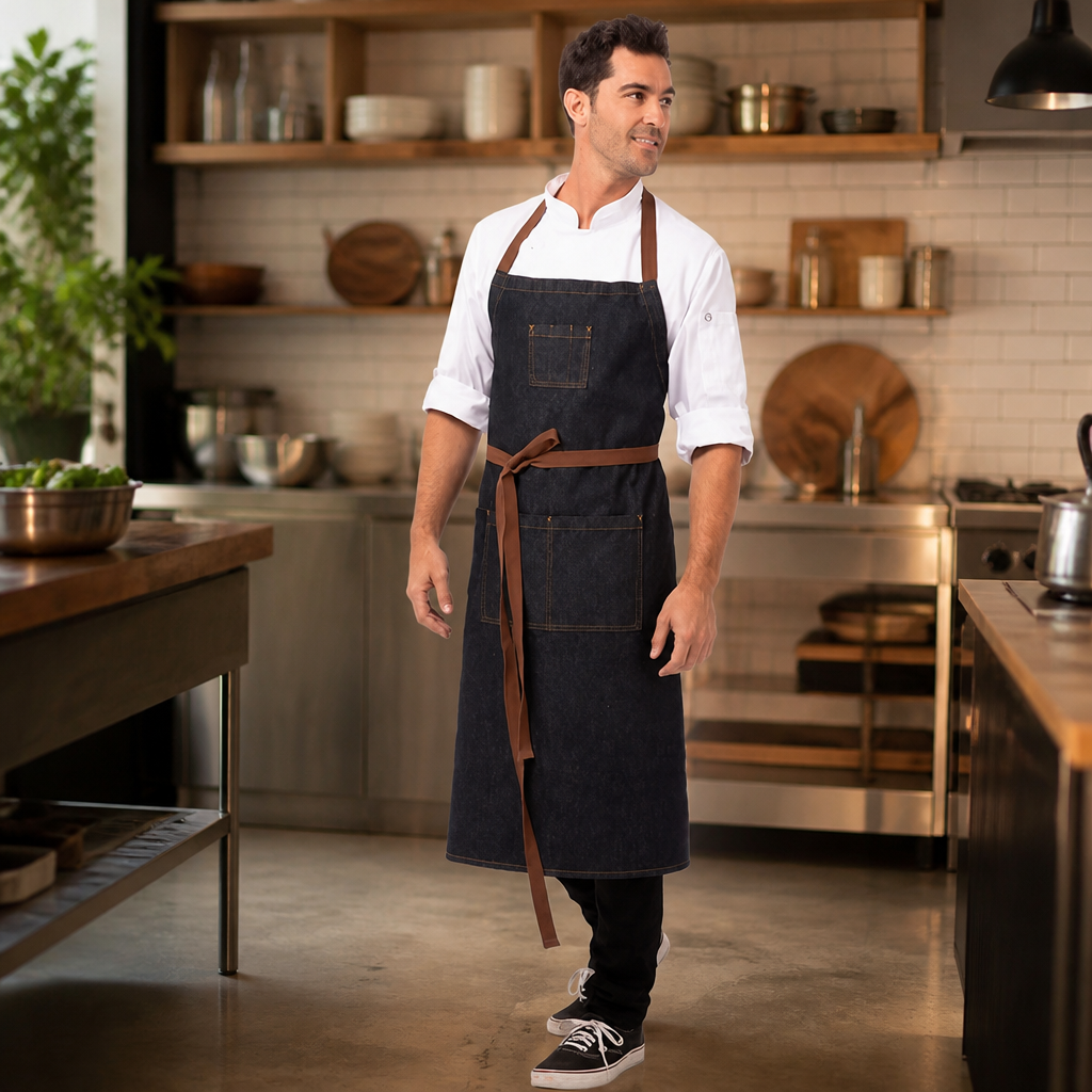 Commercial Wide Bib Apron Indigo 890mm x 1005mm Durable Design