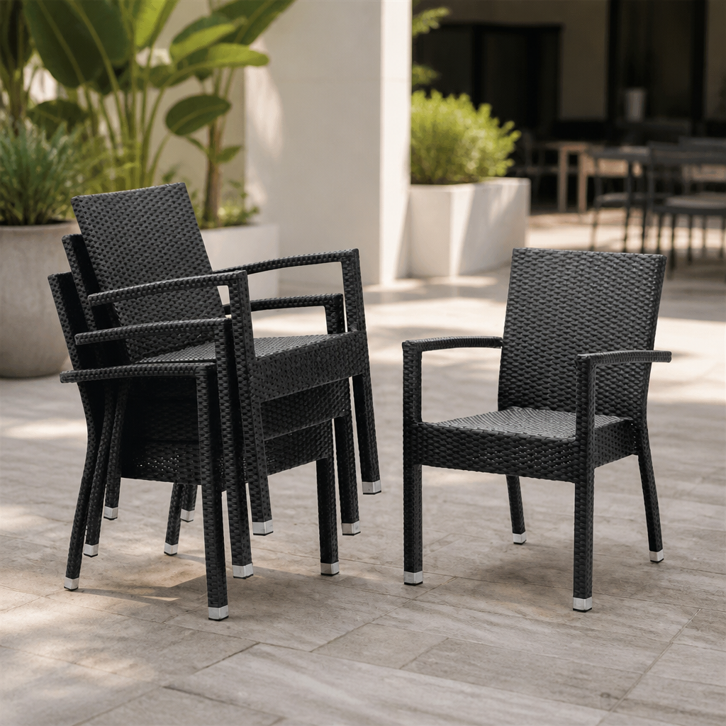 Commercial Stackable PE Wicker Armchairs Charcoal 4 Pack