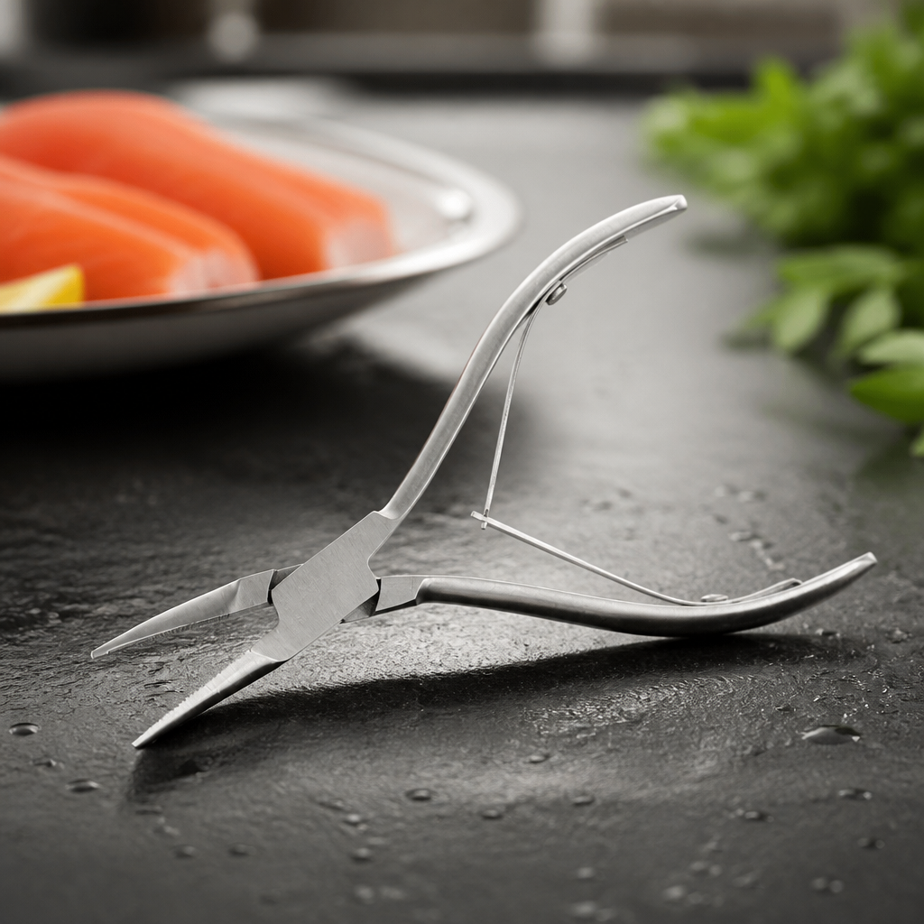 Commercial Curved Blade Salmon Tweezers with Ribbed Grip