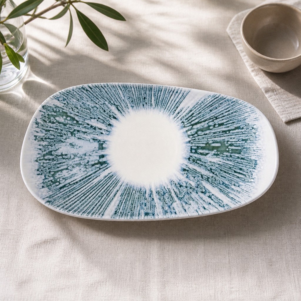 Commercial Ceramic Oblong Plates Blue 350x185mm (6 Pack)