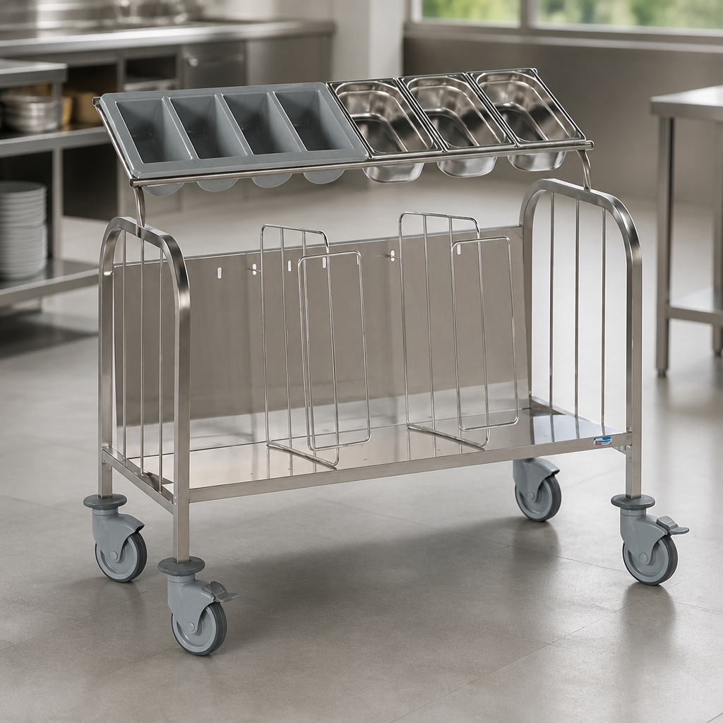 Low Plate And Cutlery Trolley For 400 Plates Commercial Use