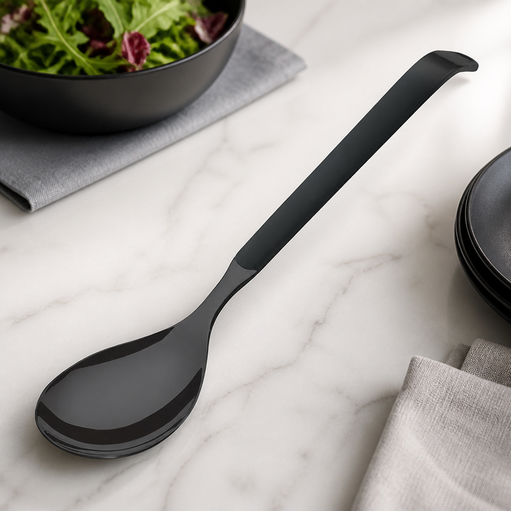 Large Salad Spoons Black 6 Pack Commercial Cutlery Set