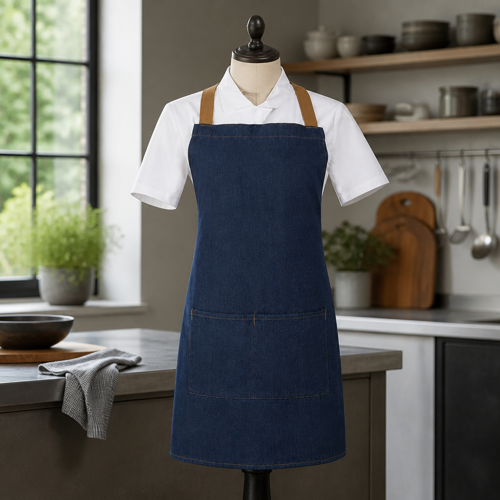 Commercial Cross-Back Bib Apron 780x700mm Polycotton Denim
