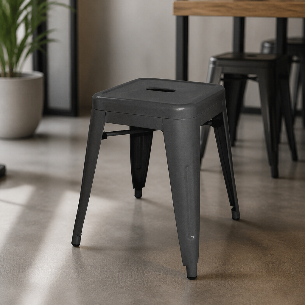 Commercial Outdoor Low Stools - Stackable Steel Seating (4 Pack)