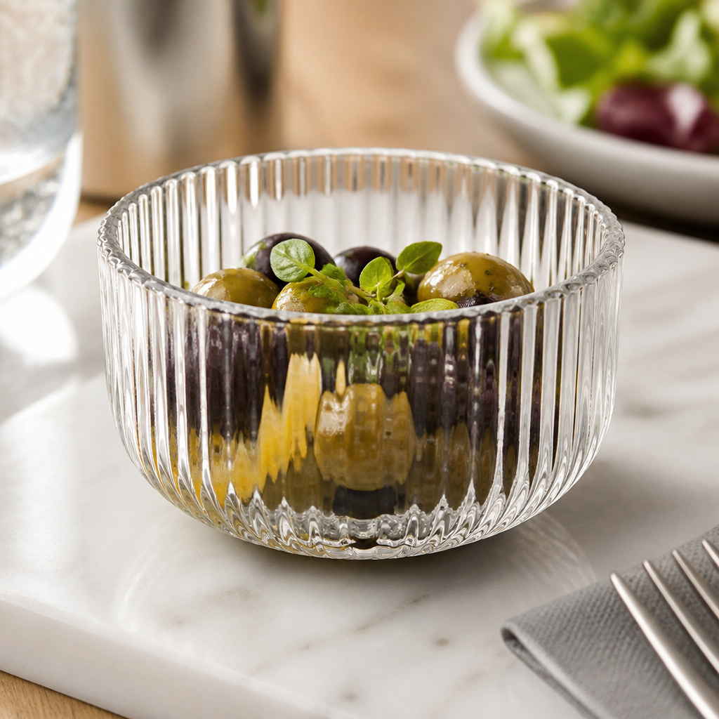 Commercial Round Ridged Glass Snack Bowls 316ml - 6 Pack