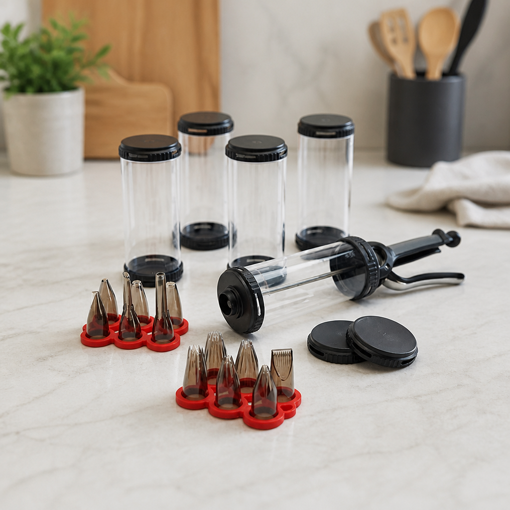 Commercial Piping Nozzle Set with 750ml Canisters and Holders