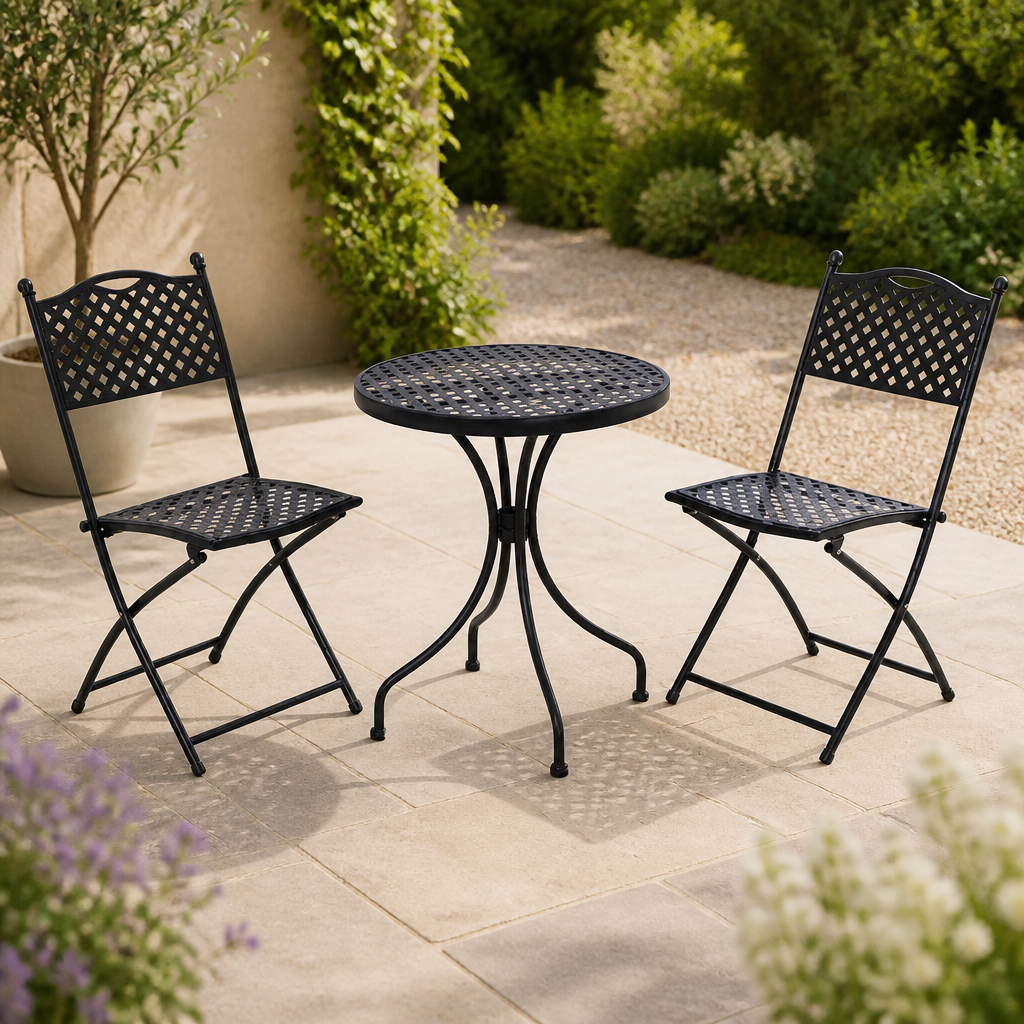 Commercial Bistro Set With Round Table And 2 Folding Chairs