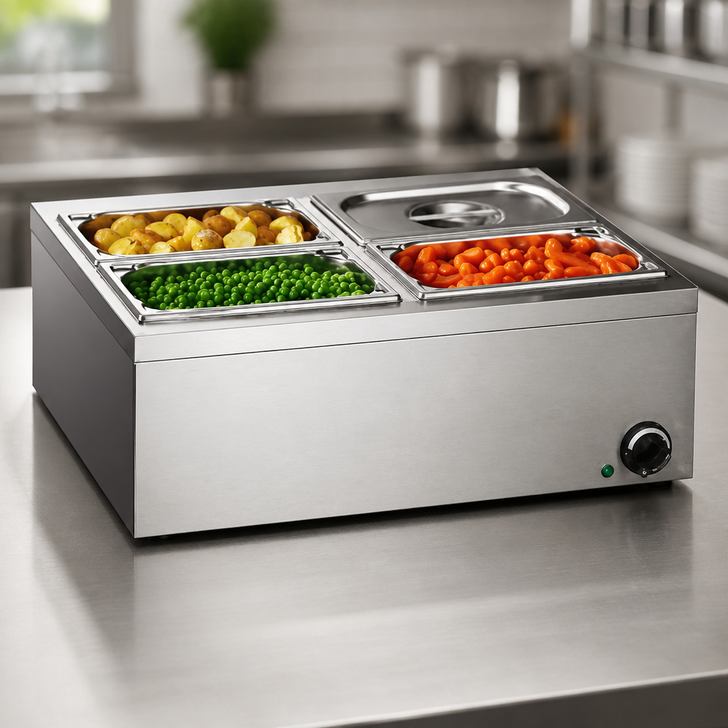 Commercial Bain Marie Countertop Food Warmer with 4 Pans