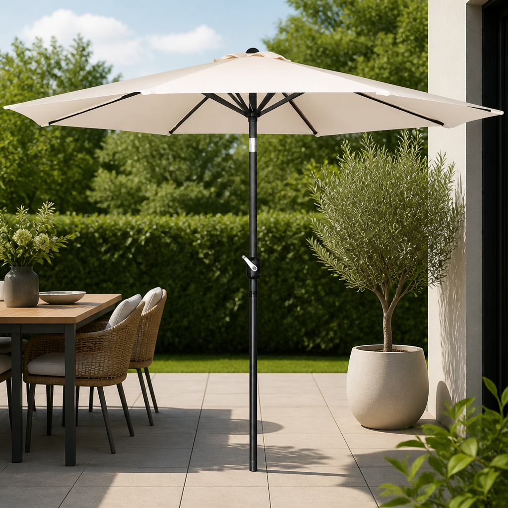 Commercial 3m Round Parasol with Crank Handle and Tilt Mechanism