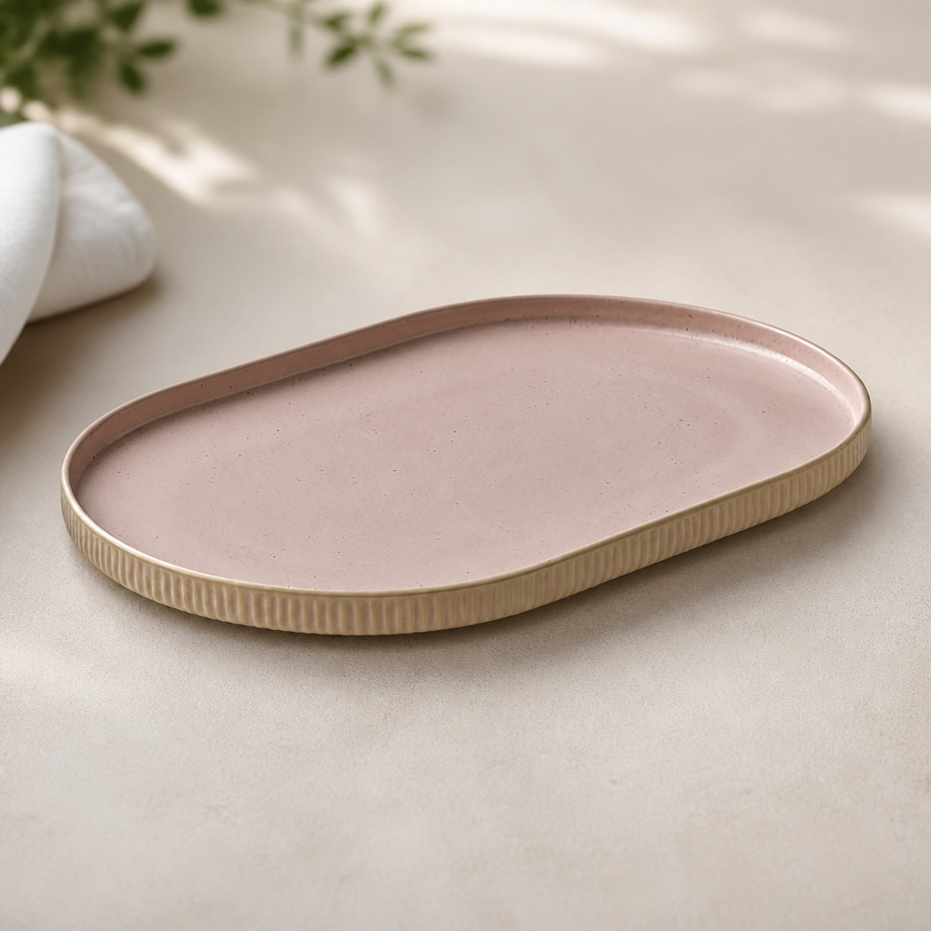 Nara Rose Stoneware Oval Plates 300x200mm 6 Pack
