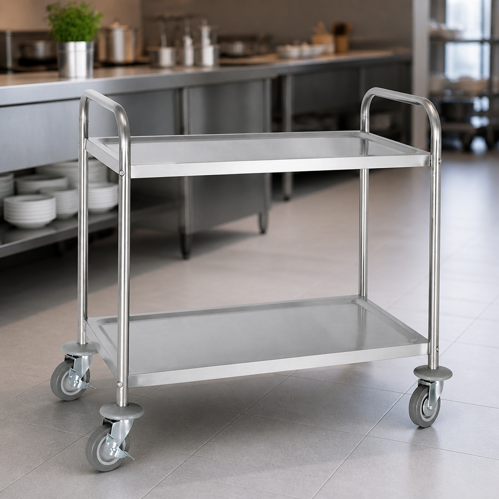 Medium Commercial Stainless Steel 2 Tier Clearing Trolley