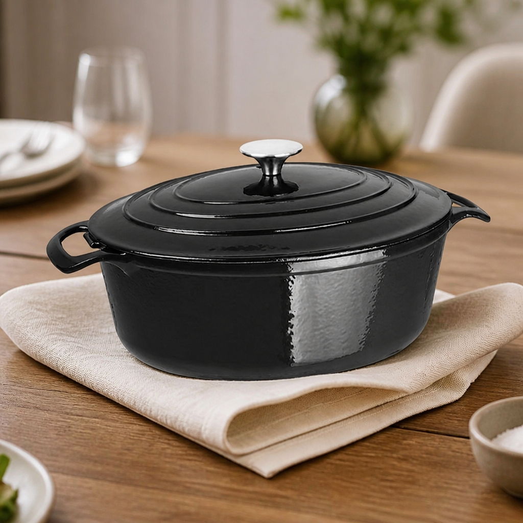 Commercial Oval Casserole Dish 5L Cast Iron Black