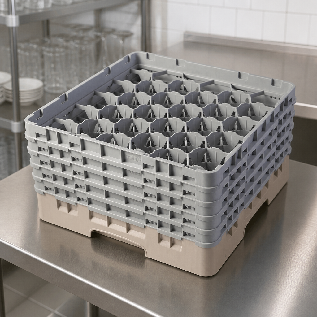 Commercial Glass Rack 30 Compartments Max Height 257mm Beige