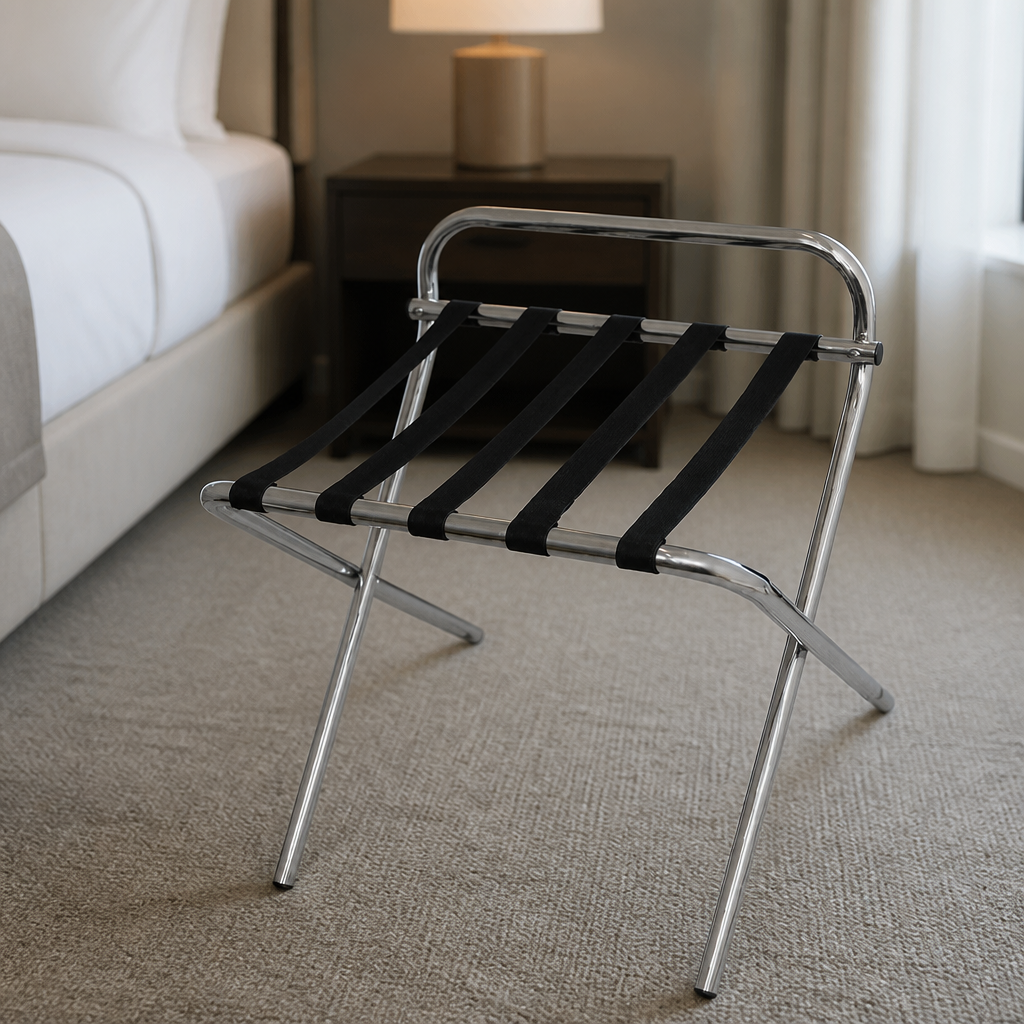 Commercial Rounded Luggage Rack 25kg Capacity Stainless Steel