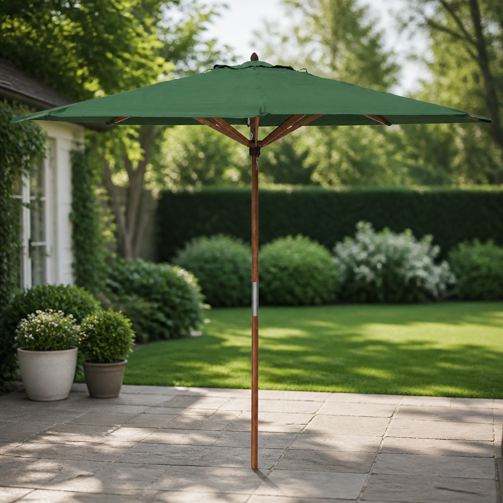 2.7m Wooden Garden Parasol with Green UV-Treated Canopy