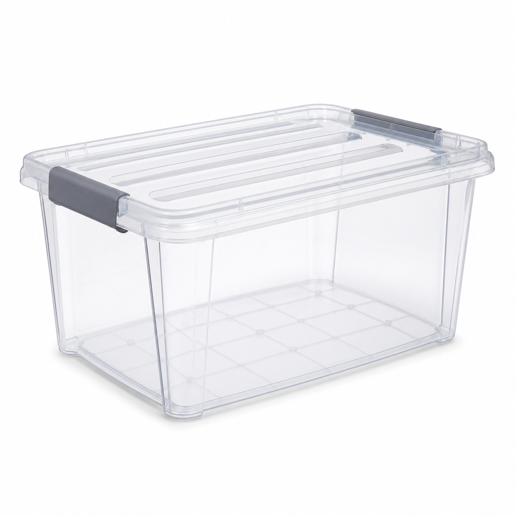18.5L Clear Plastic Storage Box with Grey Handles
