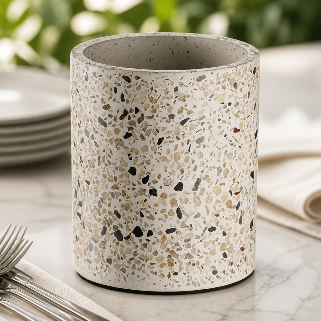Commercial Terrazzo Cutlery Bin 135mm Height Concrete Storage