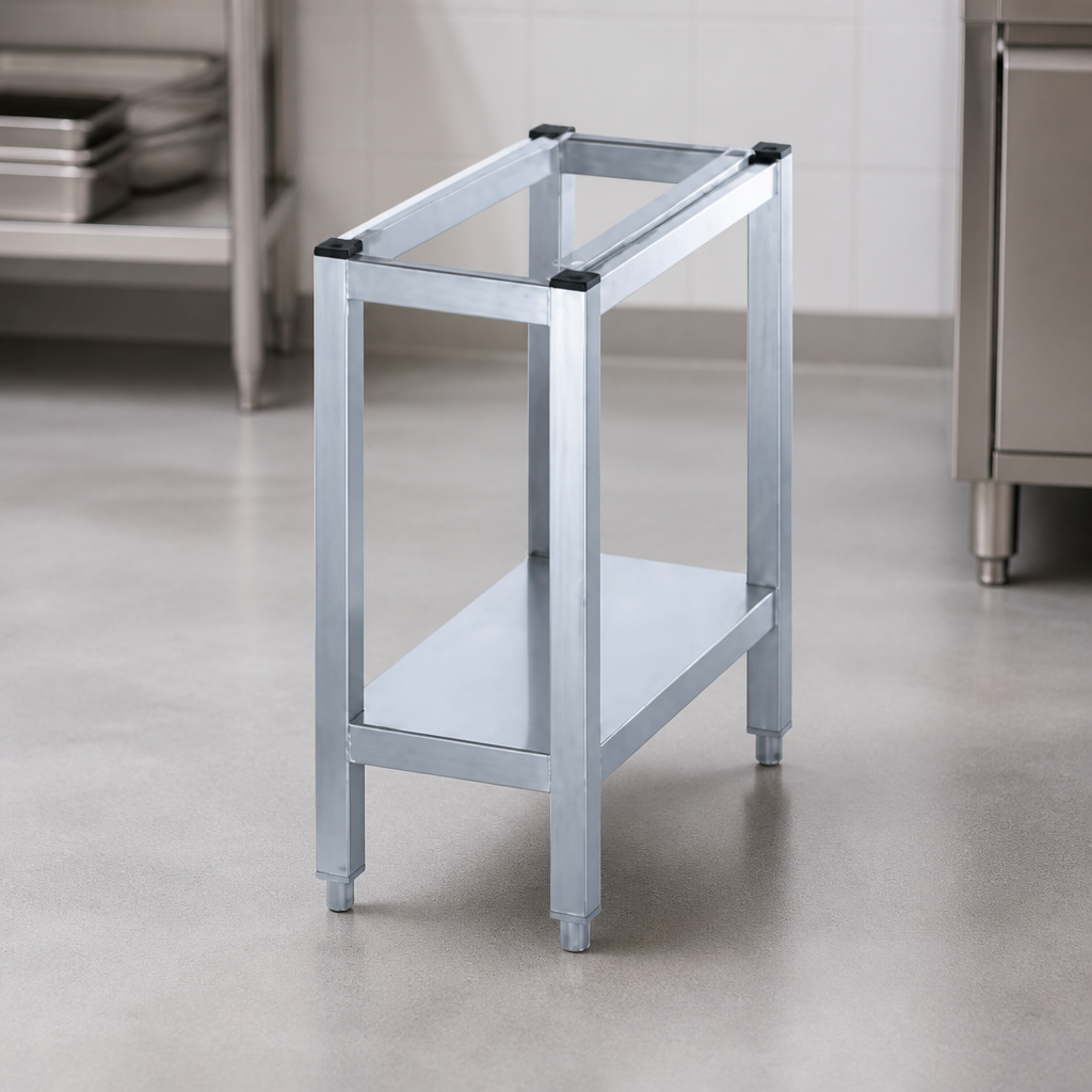 Silver stainless steel stand for countertop units 662mm high