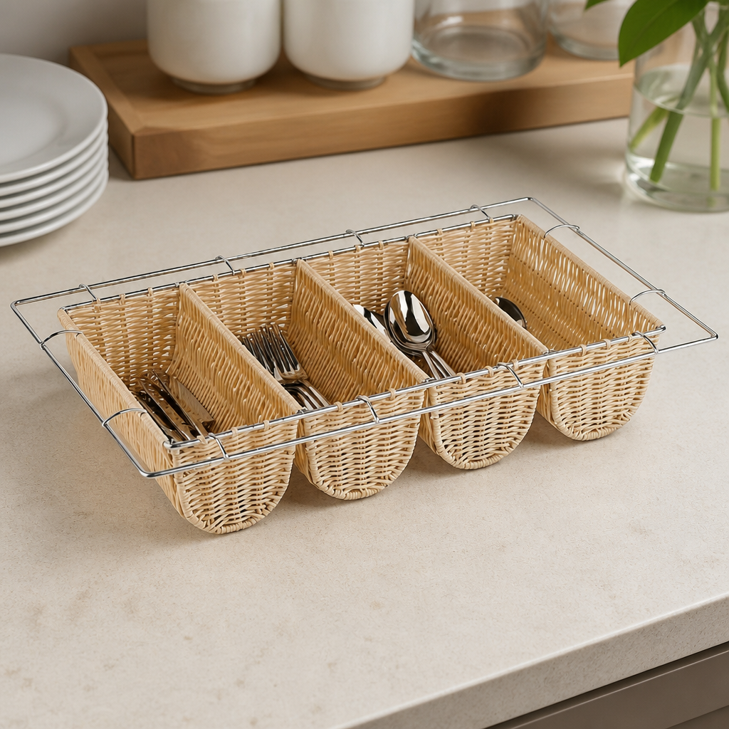 Commercial Cutlery Storage Dispenser 100mm High Wicker Design