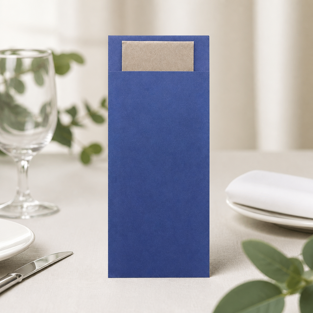 Marine Blue Cutlery Pouches with Kraft 2ply Napkin 500 Pack