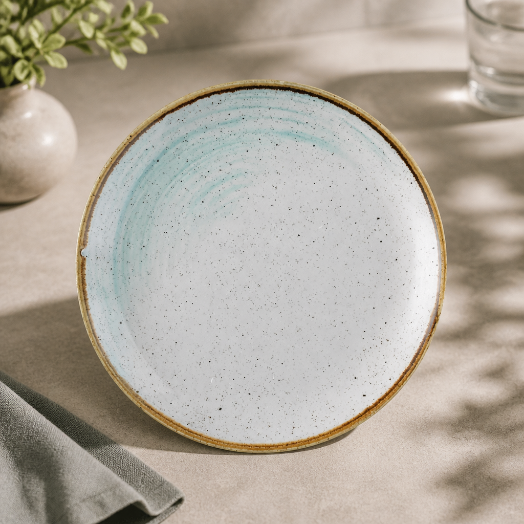 Commercial Coupe Plate Duck Egg 219mm Super Vitrified Ceramic