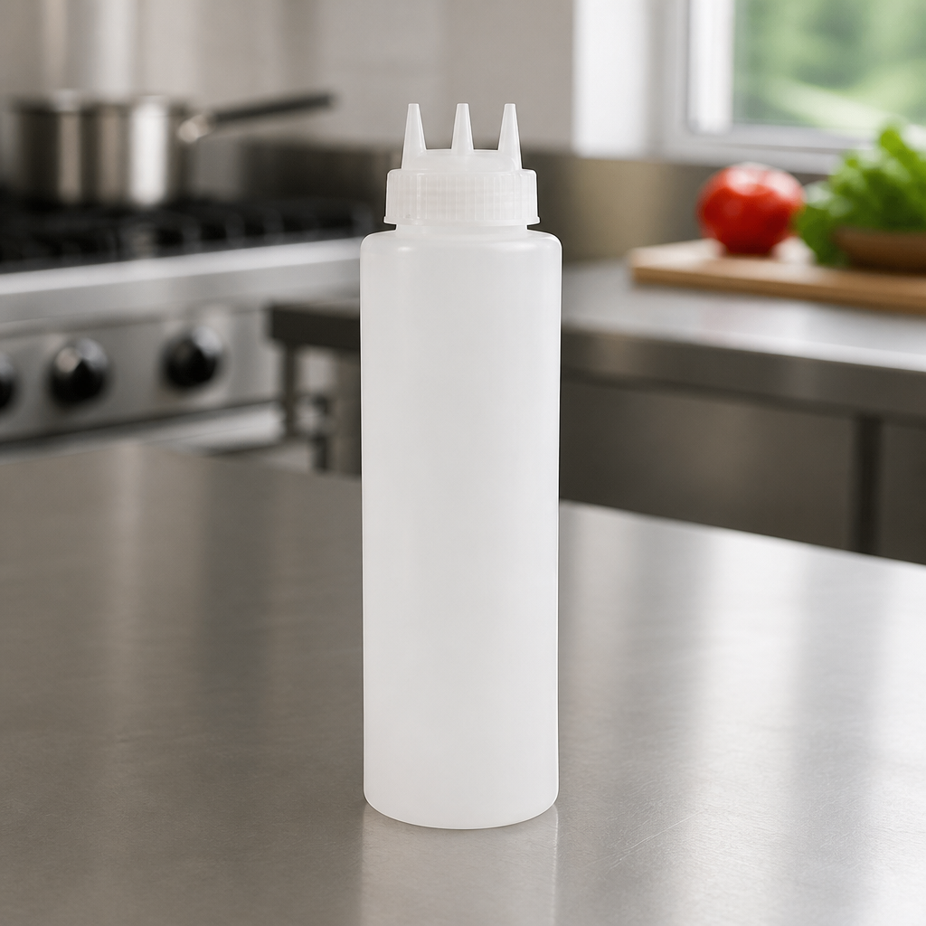 36oz Clear Commercial Squeeze Bottle with Triple Nozzle Design