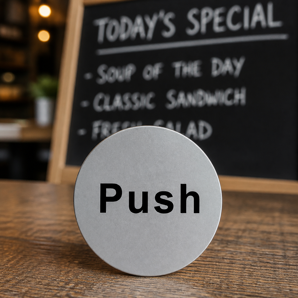 Stainless Steel Push Door Sign with Self Adhesive Backing