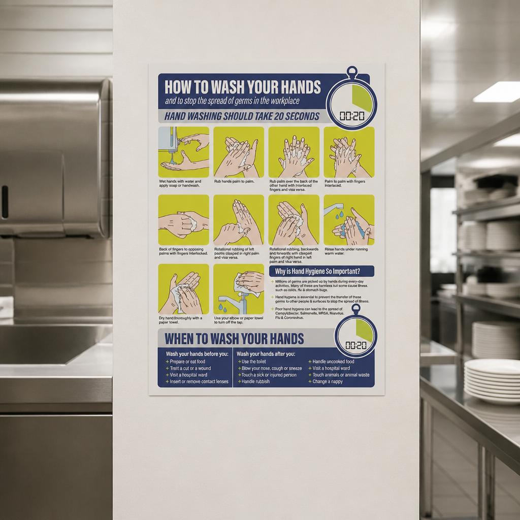 Commercial Kitchen Sign - How To Wash Your Hands Vinyl