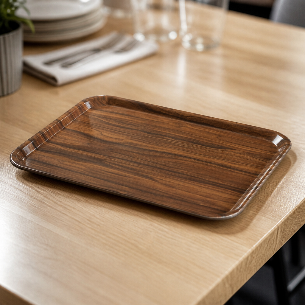 Commercial Melamine Rectangular Trays Walnut 360x460mm 24 Pack