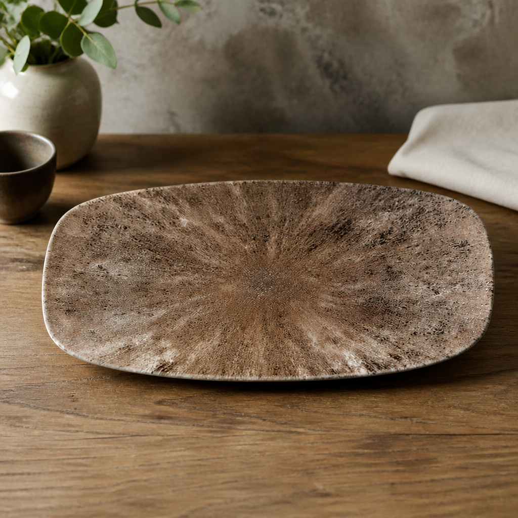 Commercial Rectangular Plates 153 x 298mm Zircon Brown 12 Pack