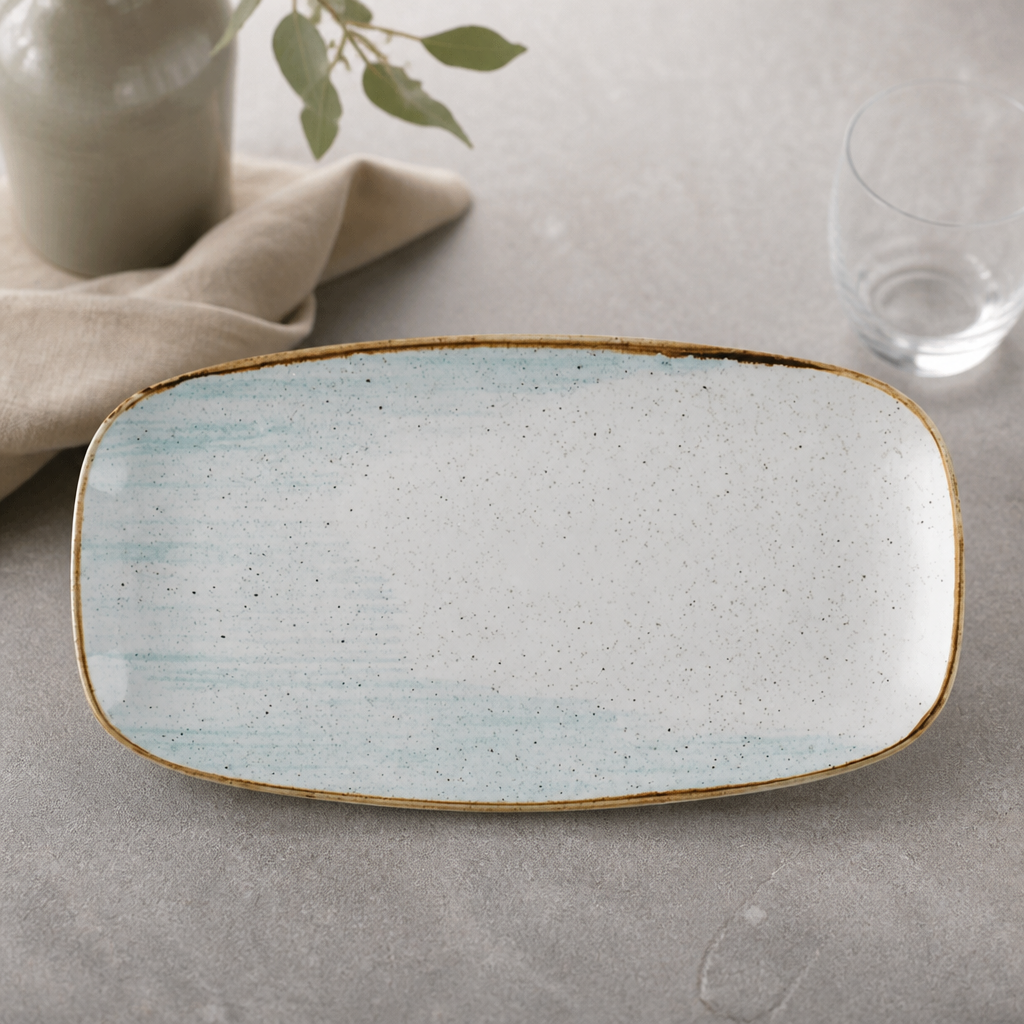 Commercial Oblong Plates Duck Egg 355x189mm 6 Pack