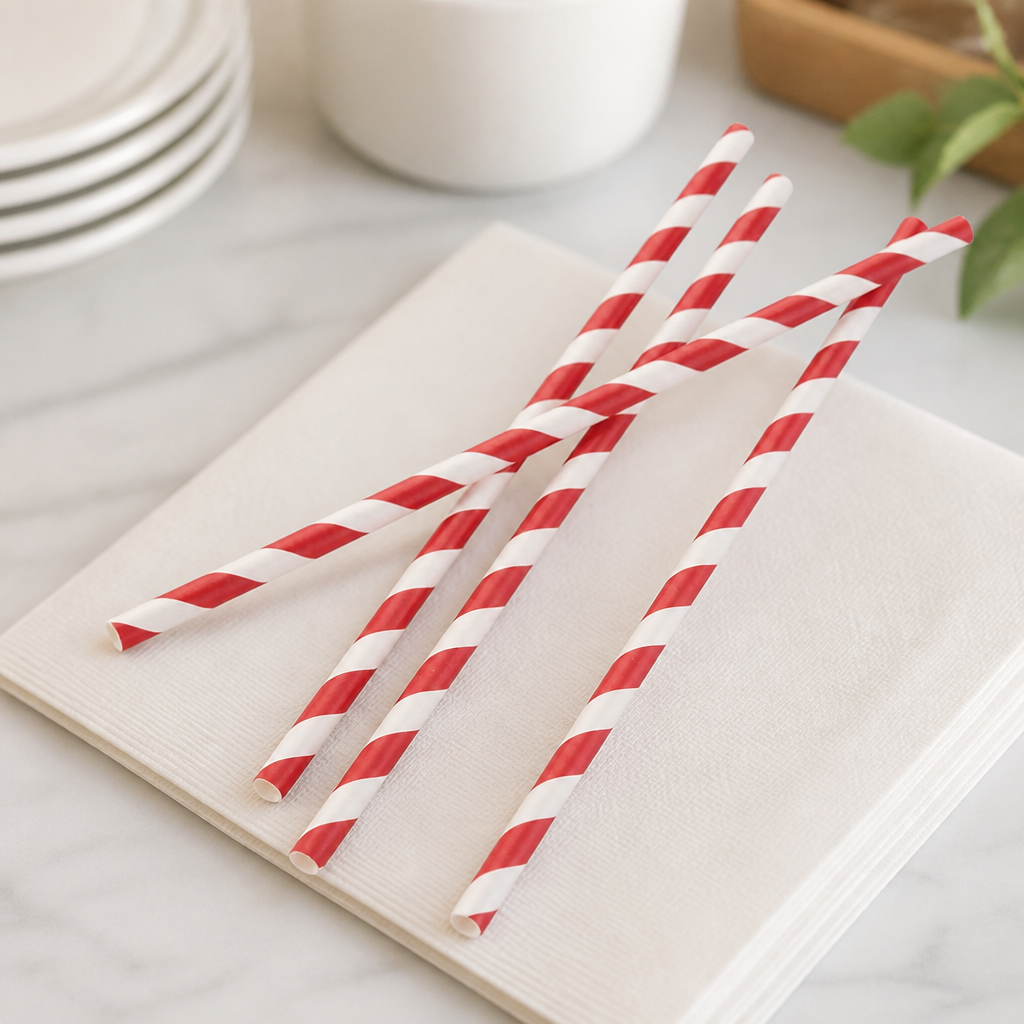 Compostable Red Stripe Paper Straws Individually Wrapped 250 Pack