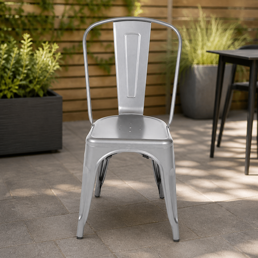 Commercial Outdoor Steel Side Chairs Gun Metal Grey 4 Pack
