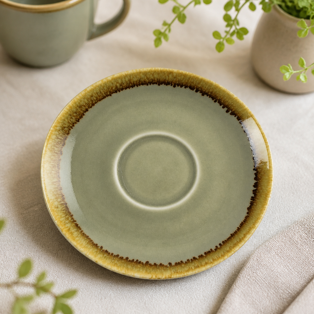 Commercial Porcelain Cappuccino Saucers 140mm Moss 6 Pack