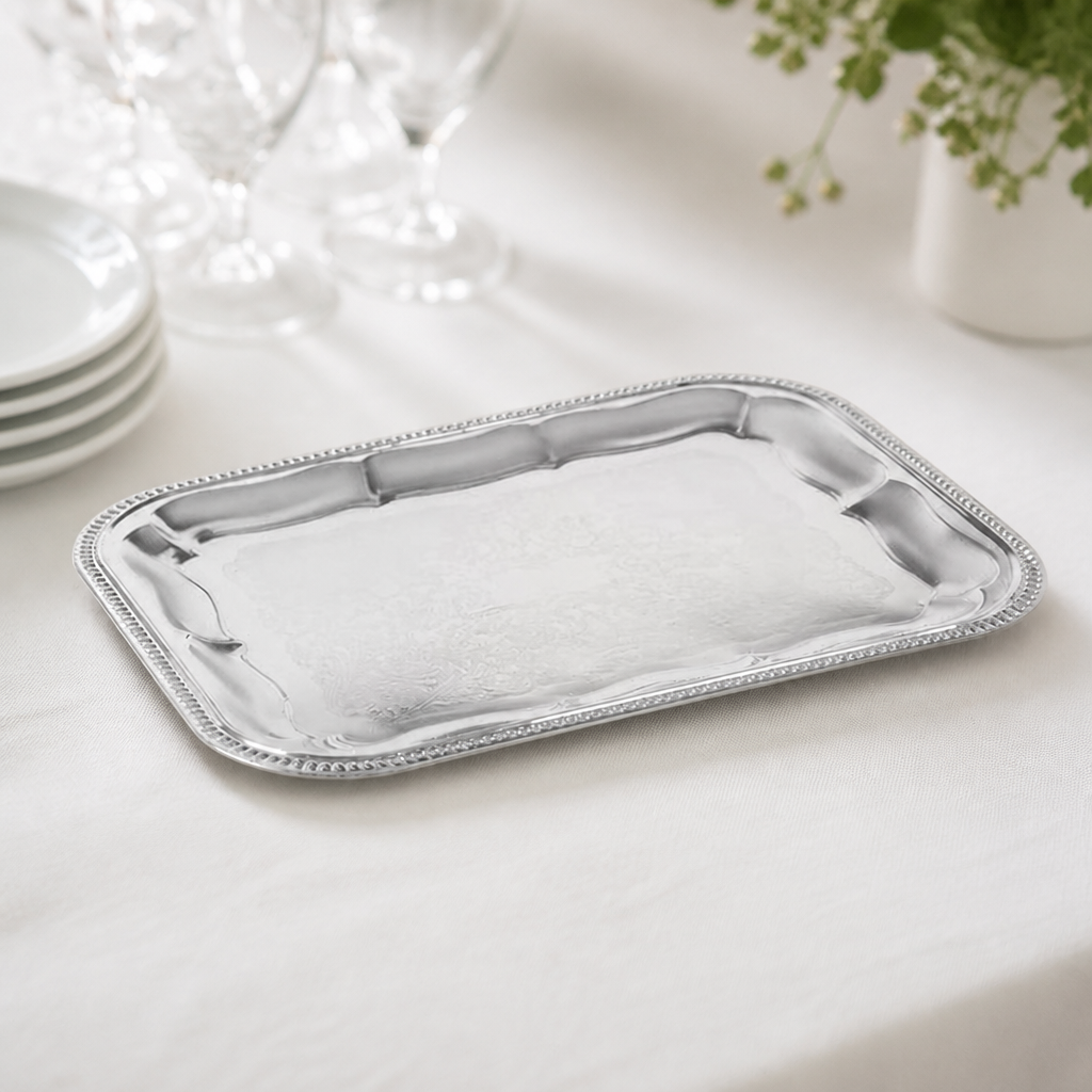 Semi-Disposable Chrome Party Tray 410 x 310mm Catering Platter