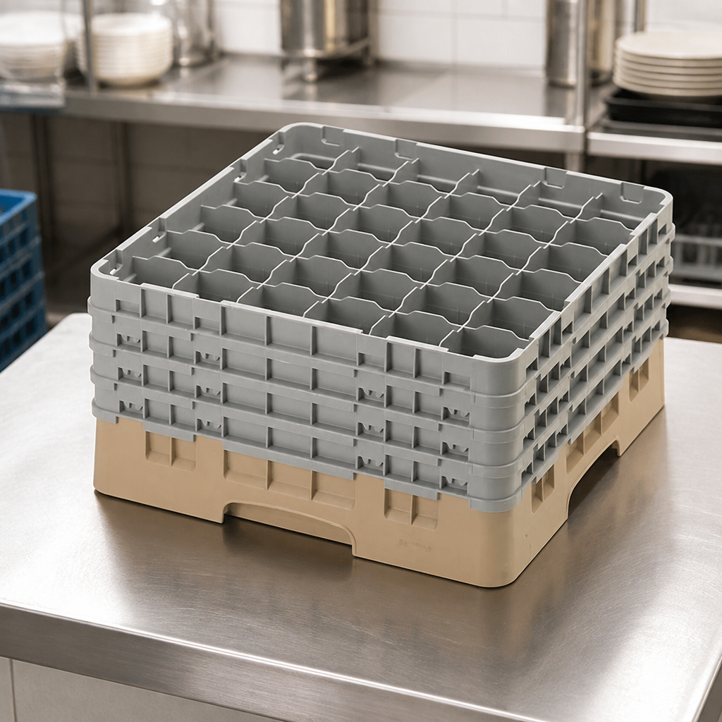 Commercial Glass Rack 36 Compartments Max Height 238mm Beige