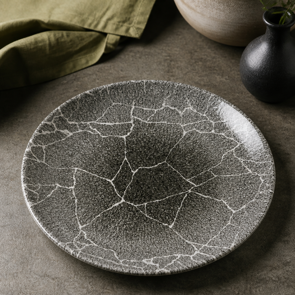 Commercial Kintsugi Quartz Black Coupe Plates 288mm 12 Pack